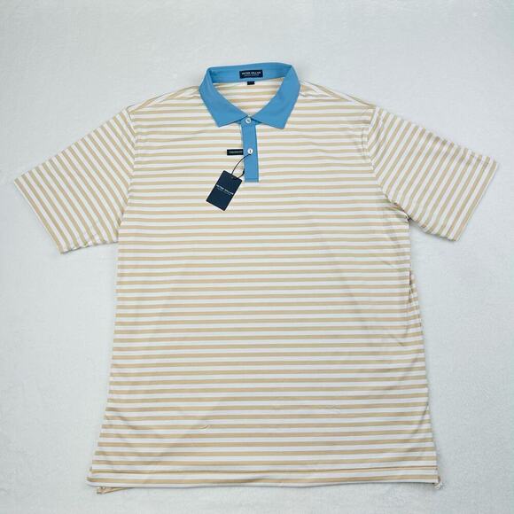 Peter Millar Men’s XXL Bold Stripe Print Gold Blue Golf Polo Shirt Crown Crafted - Picture 2 of 10